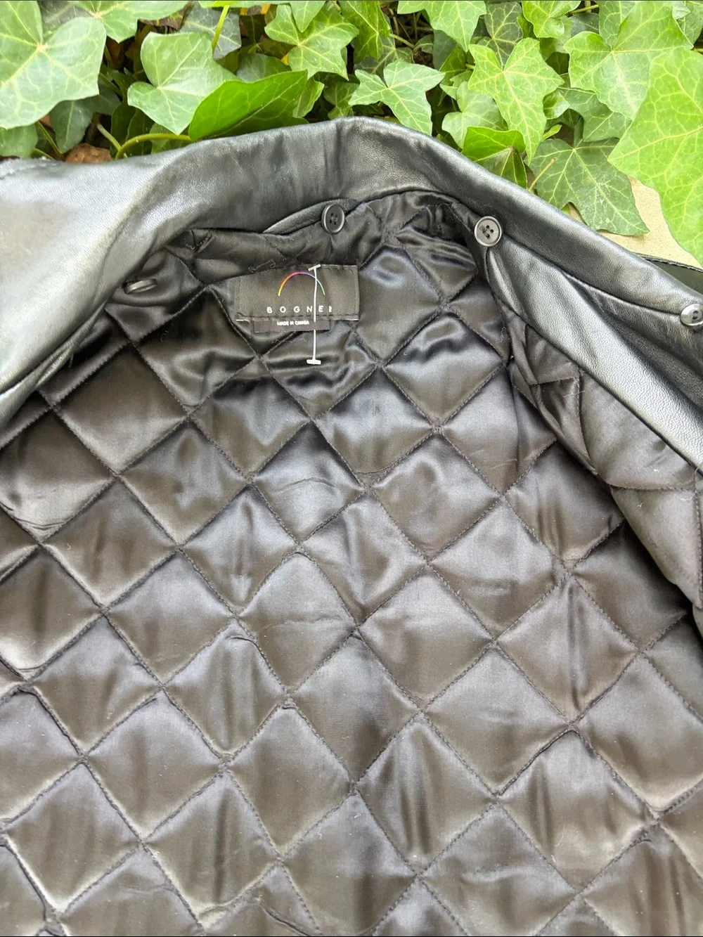 Bogner Black Leather Zip-Front Jacket With Louis Vuitton Trim Pockets
